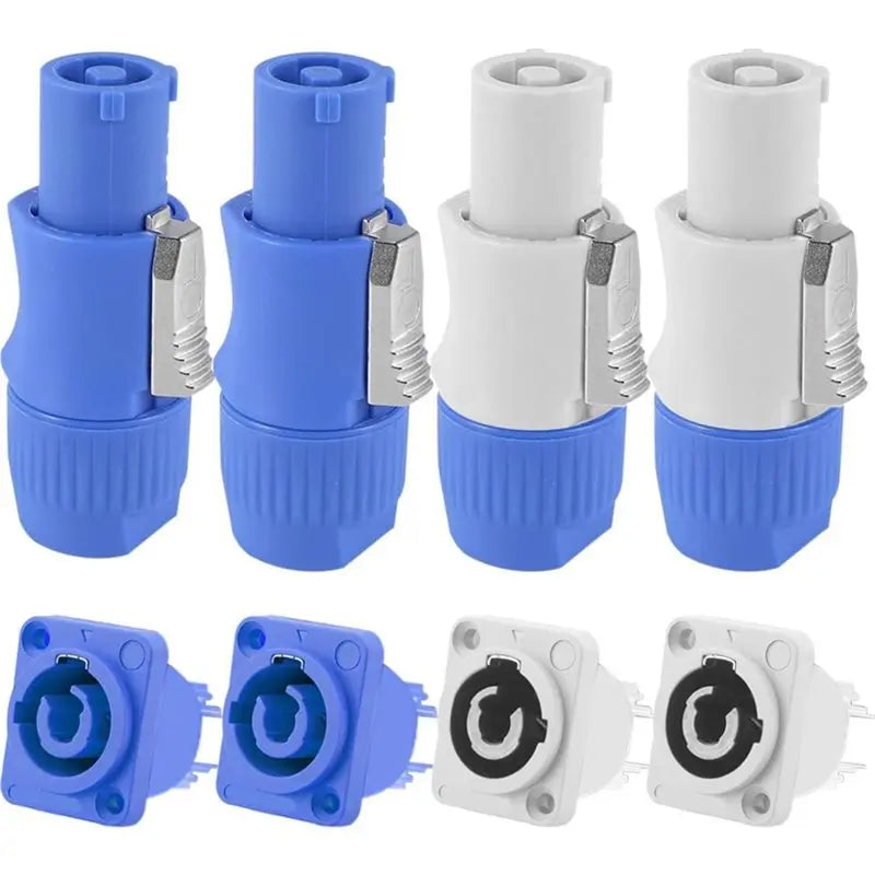 PowerCon 3-Pin Panel Mount Connector AC 250V 20A | 8-Pack Power Cable Connector Babs Blue White