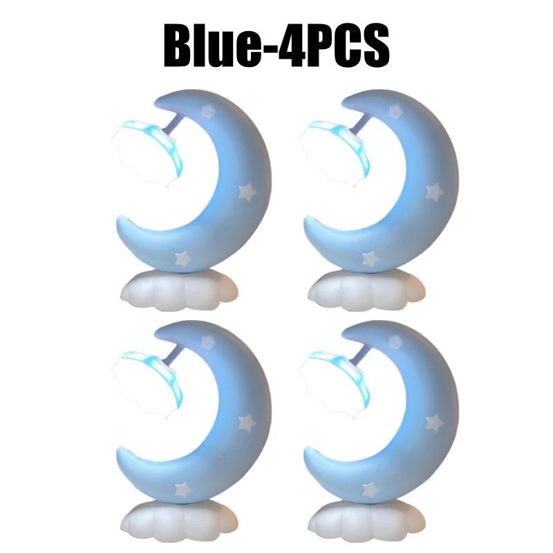 Star Moon LED Night Light USB Rechargeable Kids Nursery Lamp LED Night Light Babs Blue-4PCS
