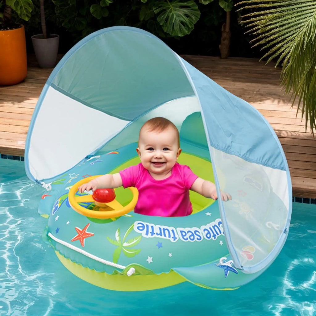 Kids Inflatable Pool Float with Sunshade Canopy & Steering Wheel Kids Pool Float Babs
