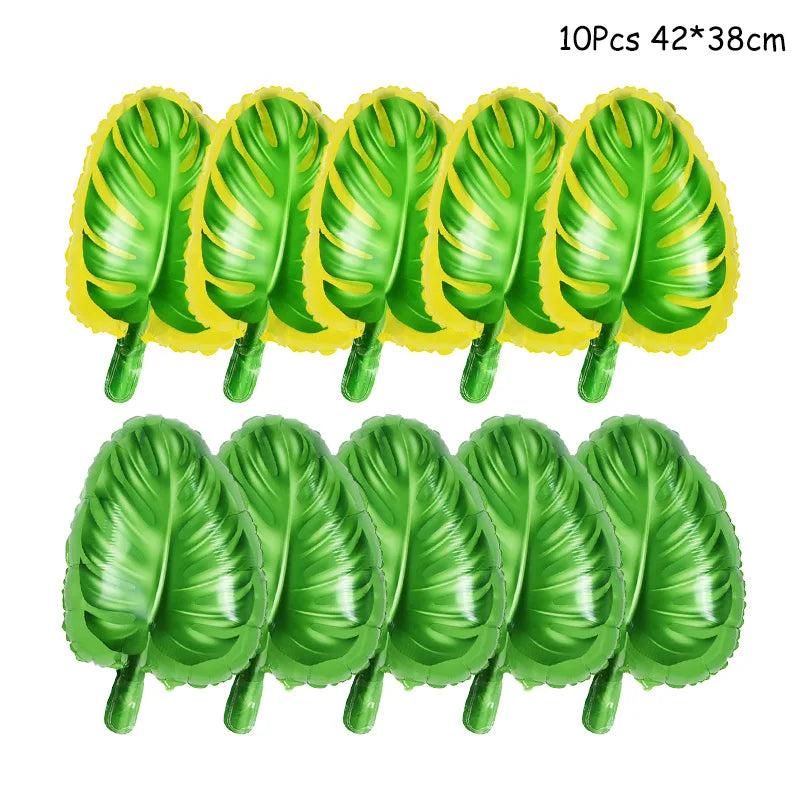 Jungle Safari Party Balloons – Green Latex & Foil Palm Leaf Set Party Balloon Set Babs 10pcs E as picture