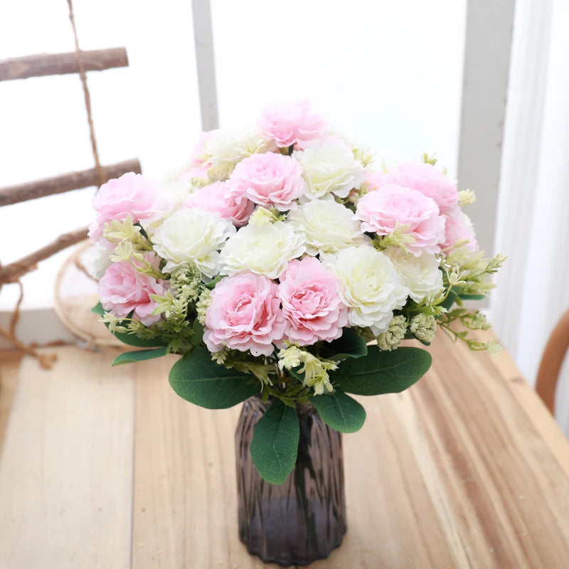 Silk Peony Artificial Flowers – White Bouquet, Home & Wedding Artificial Silk Flowers Babs