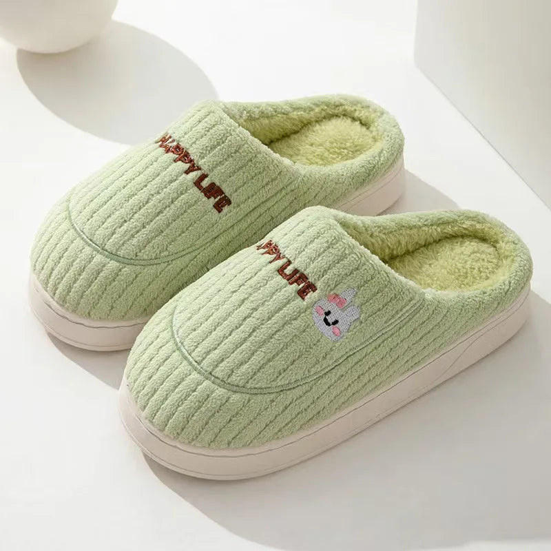 Thickened Cotton Cartoon Slippers – Warm Indoor House Shoes Indoor House Slippers Babs 38-39 light green