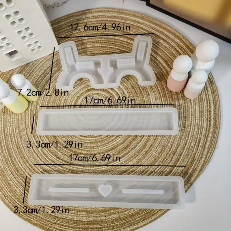 3-Piece DIY Striped Heart Bench Silicone Resin Mold Set Silicone Resin Mold Babs S 3pcs
