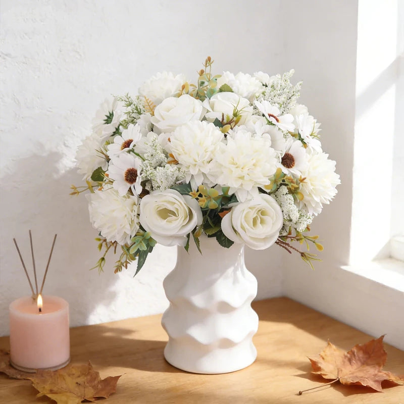 Silk Daisy Rose Artificial Flower Bouquet – Wedding & Home Décor Artificial Flower Bouquet Babs