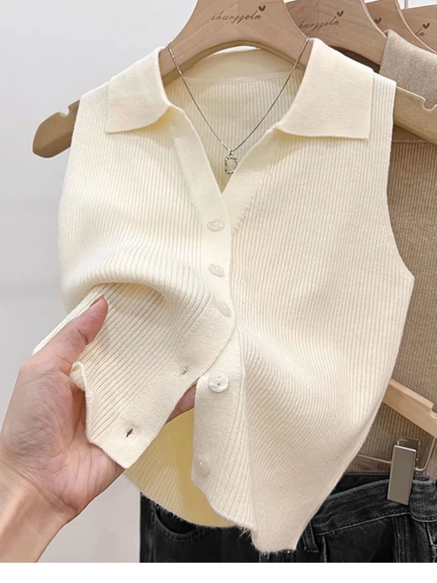 Women's Solid Knit Sleeveless Cardigan – Korean Style Jumper Knit Cardigan Babs