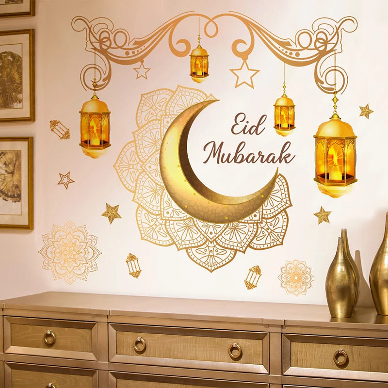 Ramadan Kareem Wall Stickers Moon Star Lantern Eid Decals Festival Wall Decal Babs