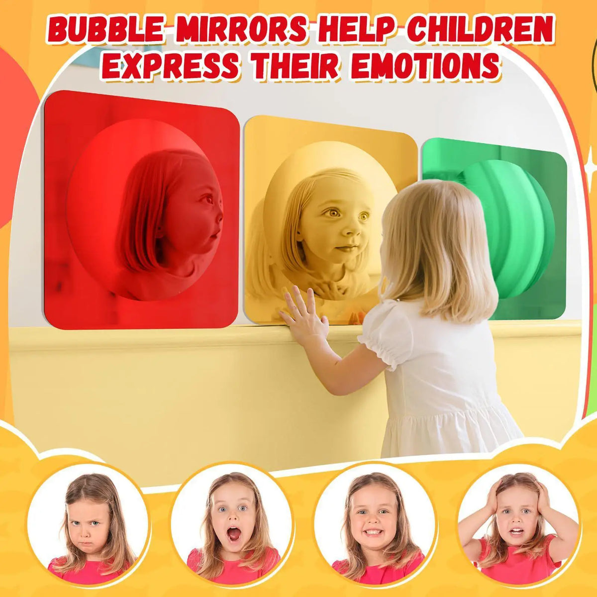 3-Piece Kids Acrylic Bubble Sensory Mirror Set | Tactile Toy Kids Sensory Mirror Babs