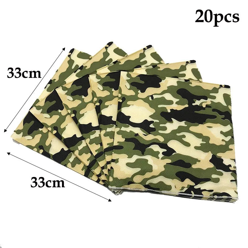 Military Camo Party Supplies – Plates, Cups & Balloons Set Party Tableware Set Babs Napkins As pictures show