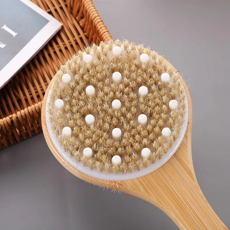 Natural Bristle Long Handle Body Brush – Exfoliating Bath Scrub Body Bath Brush Babs