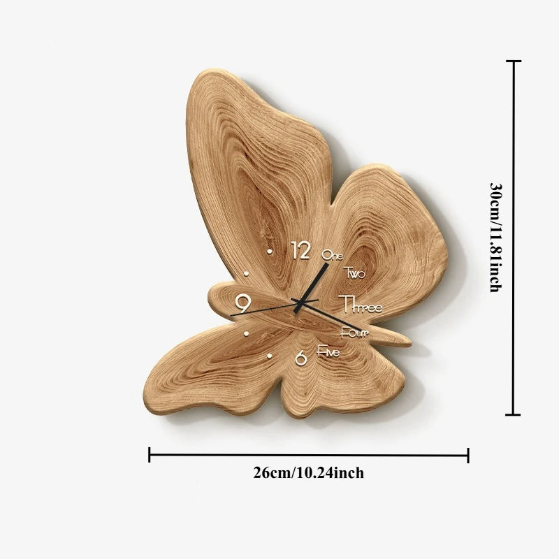 Nordic Minimalist Silent Wall Clock – Luxury Aesthetic Decor Silent Wall Clock Babs Wooden Butterfly B
