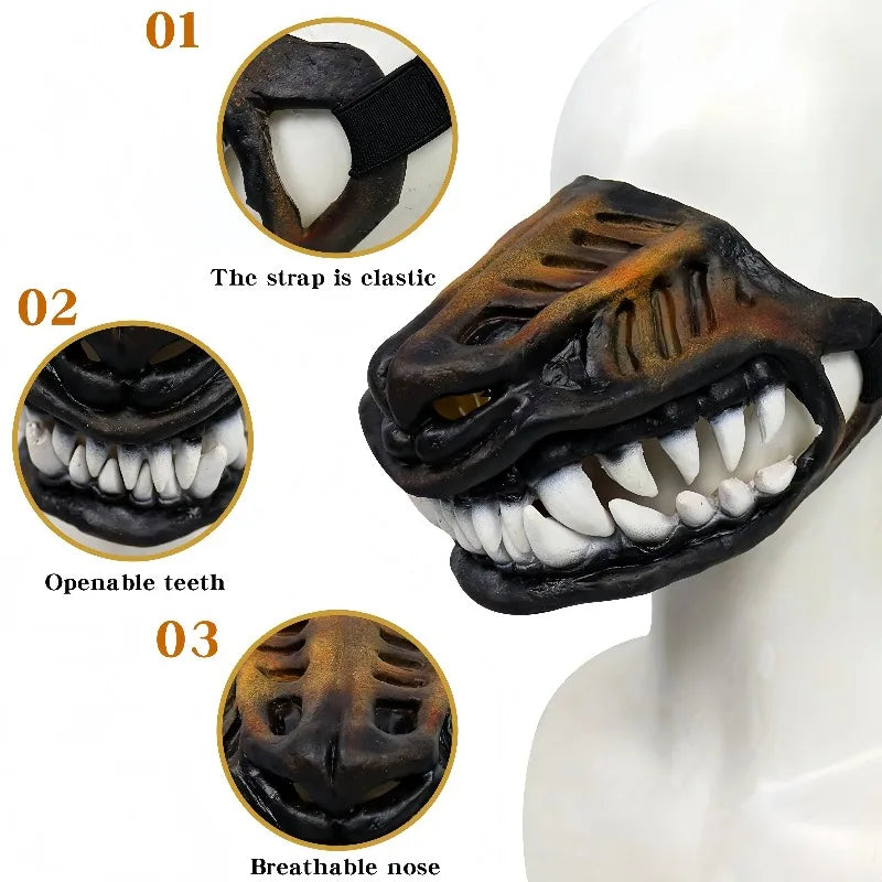 Horror Animal Jaw Mask Bloody Fangs Latex Headgear 1-4 PCS Costume Latex Mask Babs