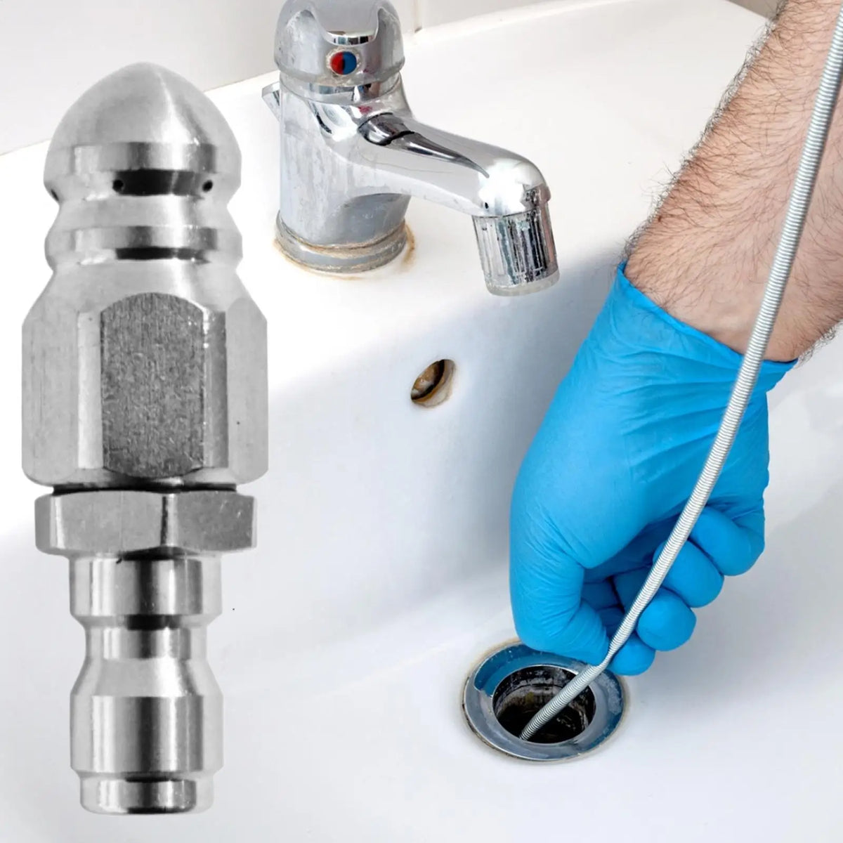 Sewer Jetter Nozzle 1/4" Quick Connect – Stainless Steel Sewer Jetter Nozzle Babs