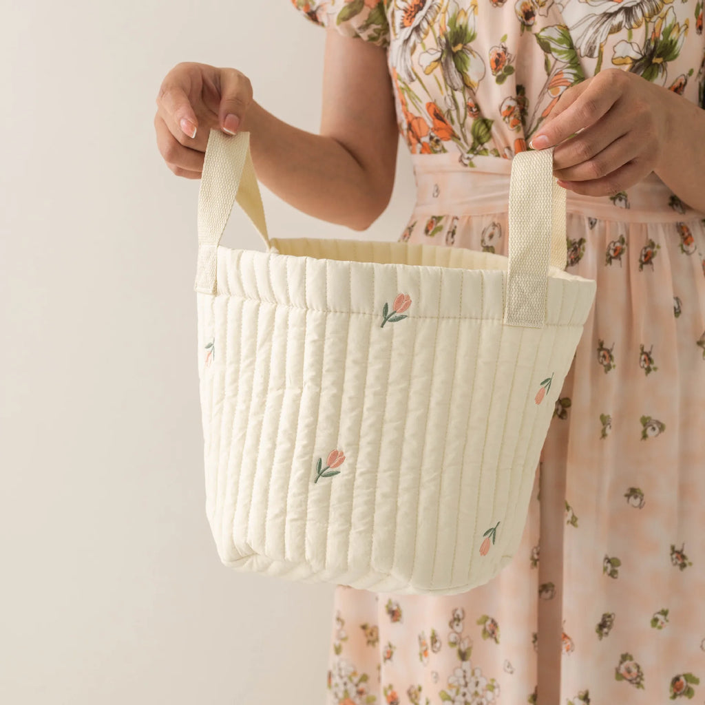 Baby Quilted Storage Bucket Bag – Diaper & Toy Organizer Tote Baby Storage Organizer Babs