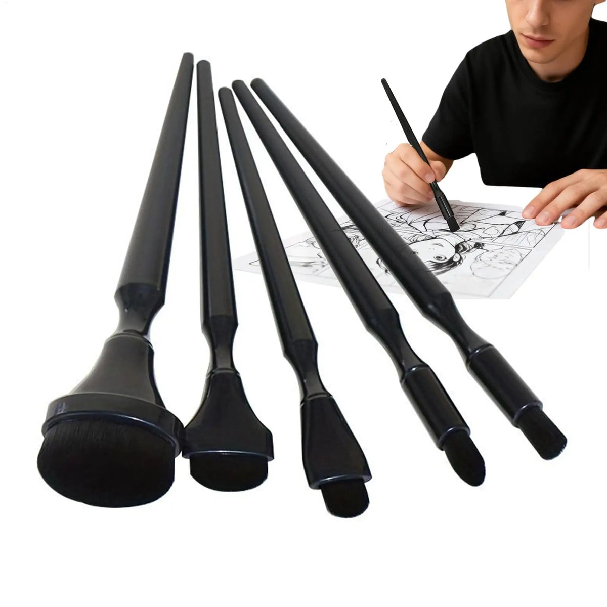 5-Piece Blending Brush Set – Charcoal, Pastel & Ink Art Artist Blending Brushes Babs