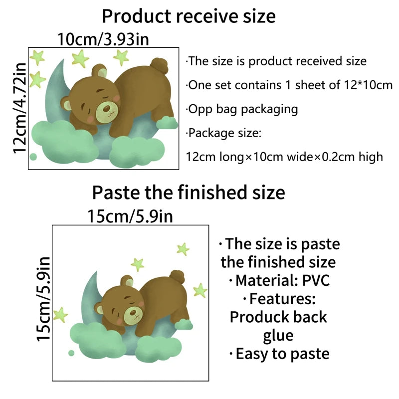 Baby Elephant Moon Glow in the Dark Wall Stickers for Kids Room Glow Wall Stickers Babs Switch sticker