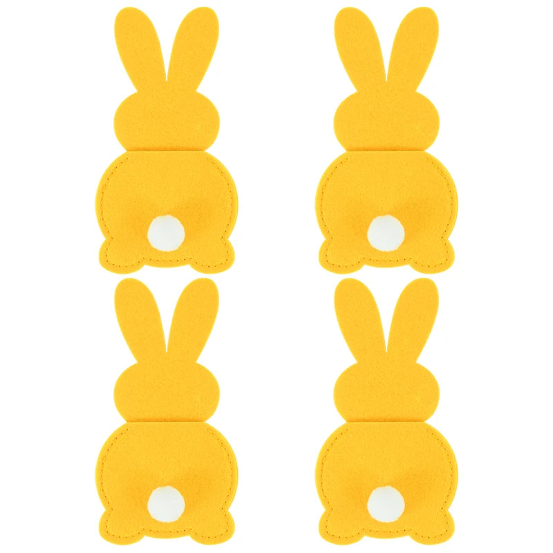 4pcs Easter Felt Rabbit Cutlery Holder Bags | Party Tableware Cutlery Holder Bags Babs Yellow