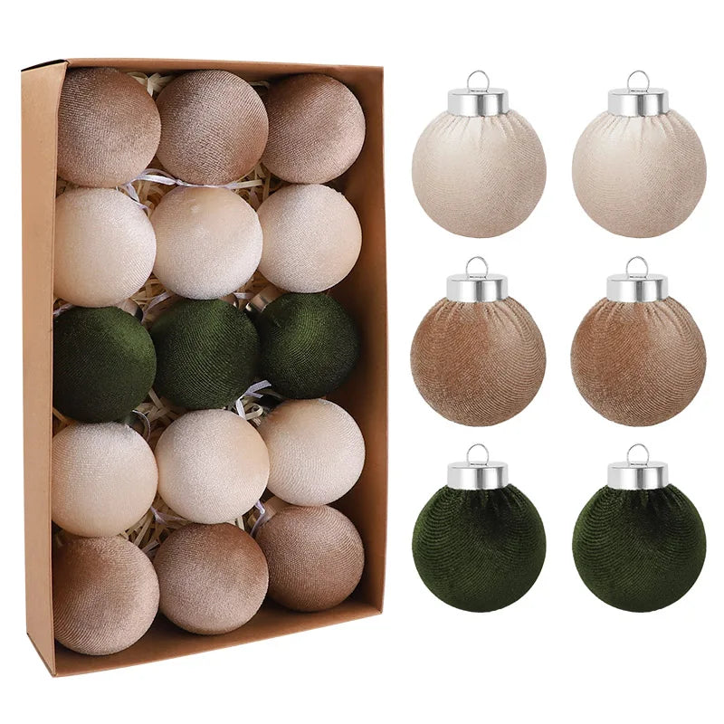 15pcs Velvet Christmas Ball Ornaments 6cm Xmas Tree Decorations Christmas Ball Ornaments Babs