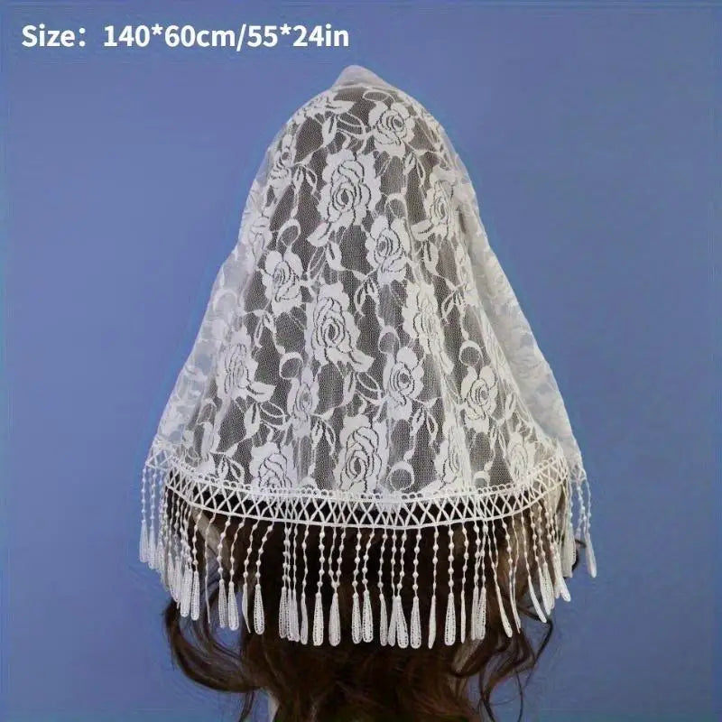 Embroidered Tassel Lace Veil – Spanish Mantilla Church Shawl Lace Mantilla Veil Babs