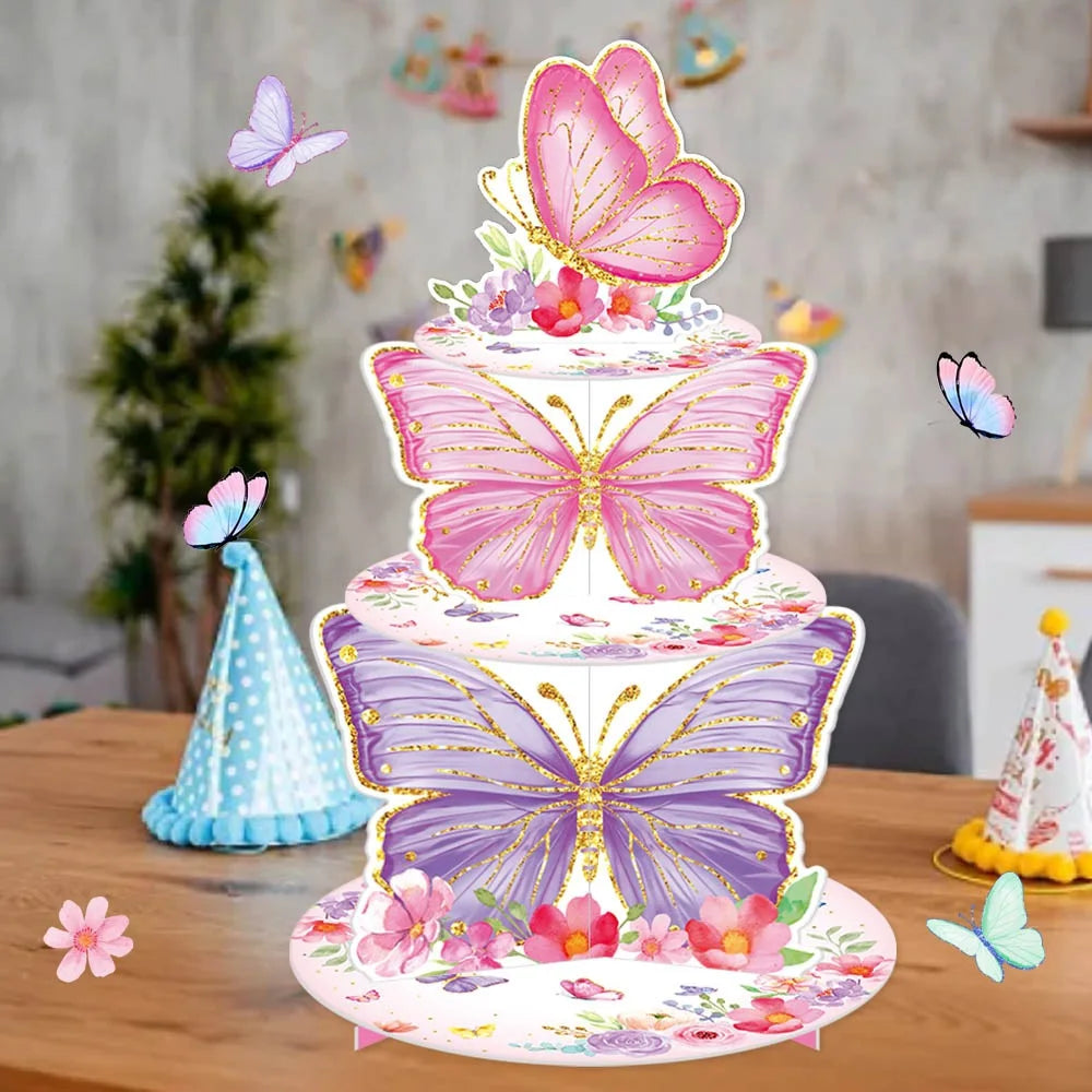Butterfly Cupcake Tower Stand, Wrappers & Cake Toppers Set Party Decoration Set Babs