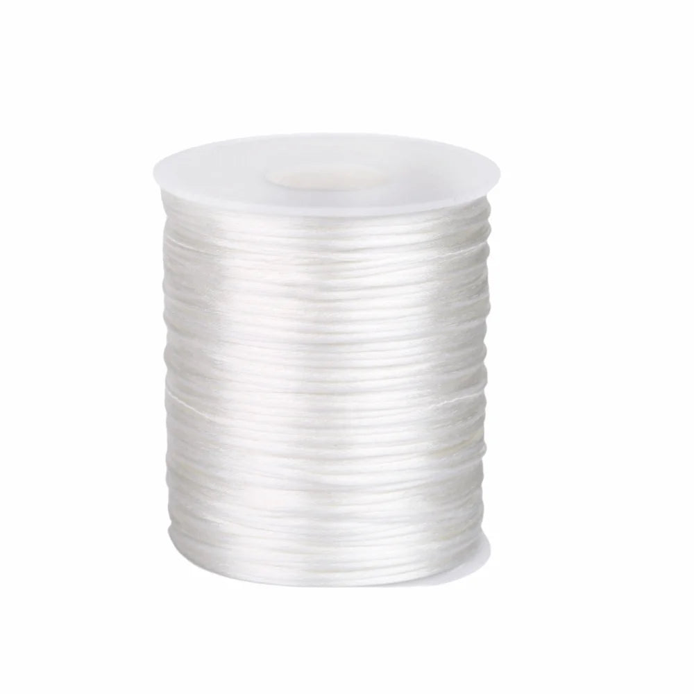 100m Satin Rattail Cord 1.5mm Braided Beading String for Crafts Craft Cord Babs White