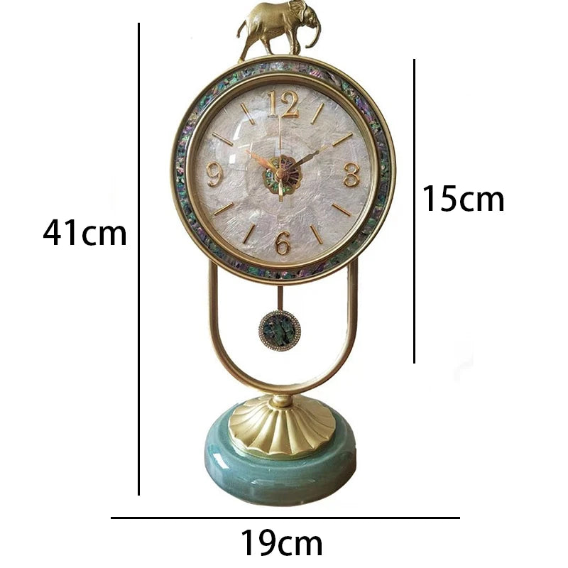 Vintage Silent Table Clock – Nordic Luxury Metal Desk Clock Decorative Desk Clock Babs Shell With Pendulum