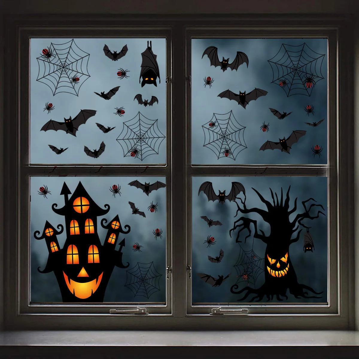Halloween Static Cling Window Stickers – Ghost, Bat & House Halloween Window Clings Babs