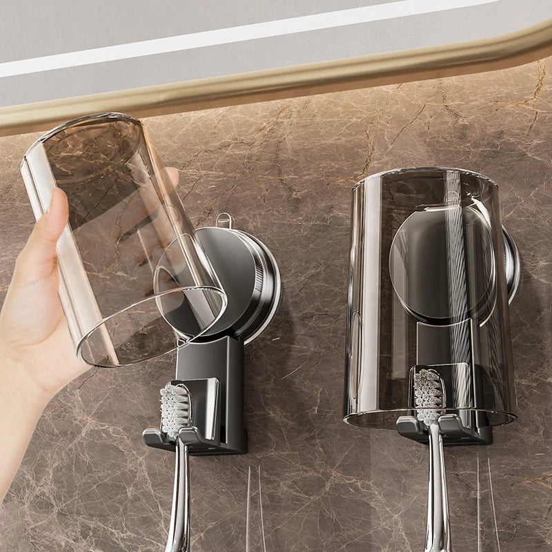 Suction Cup Toothbrush & Mouthwash Holder – No-Drill Wall Mount Bathroom Storage Rack Babs