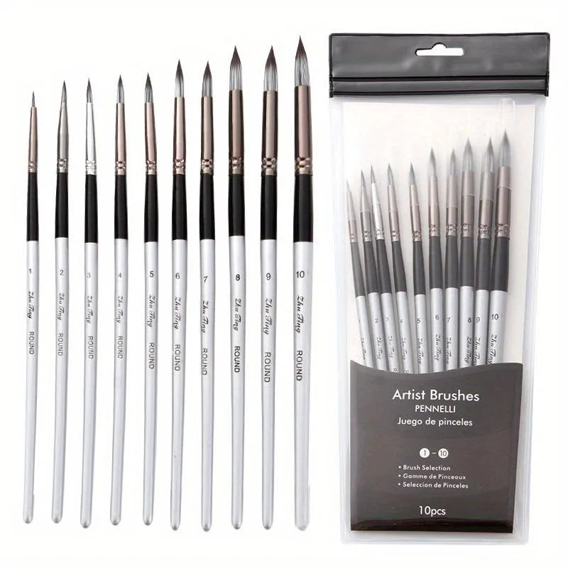 10-Piece Fine Detail Paint Brush Set – Nylon Round Pointed Tips Artist Paint Brush Set Babs