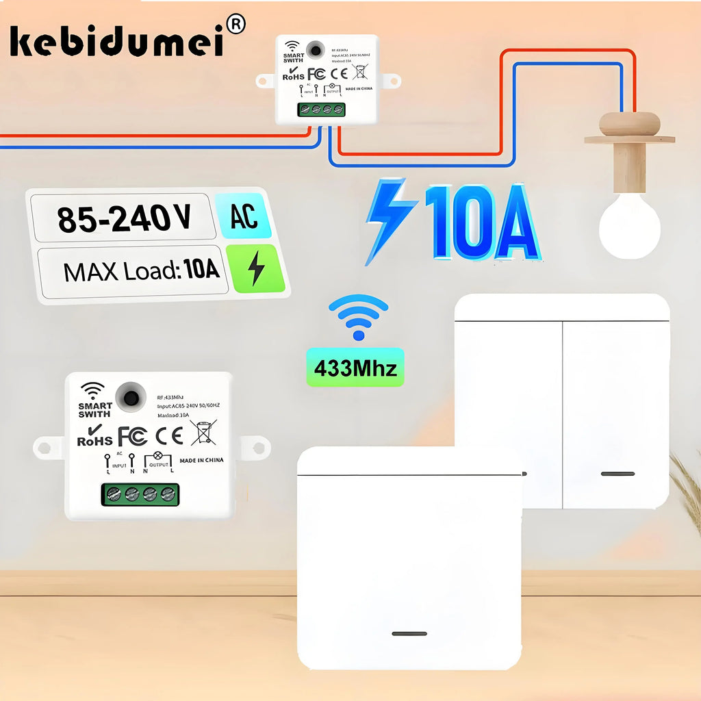 RF 433MHz Wireless Light Switch 1/2 Gang Smart Wall Switch Wireless RF Switch Babs
