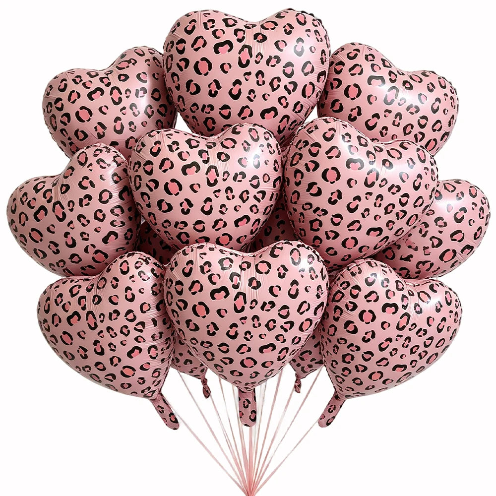 18" Pink Leopard Heart Foil Balloons – Party Decor 5/10/50 Pcs Party Foil Balloons Babs