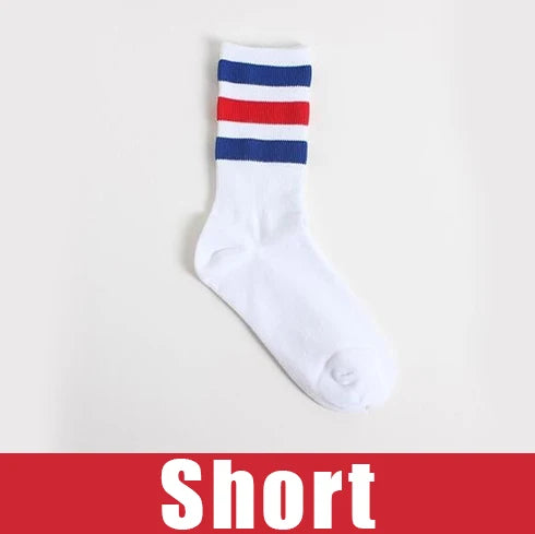 Three Stripes Cotton Crew Socks – Retro Hip Hop Skate Style Cotton Crew Socks Babs short 2 One Size