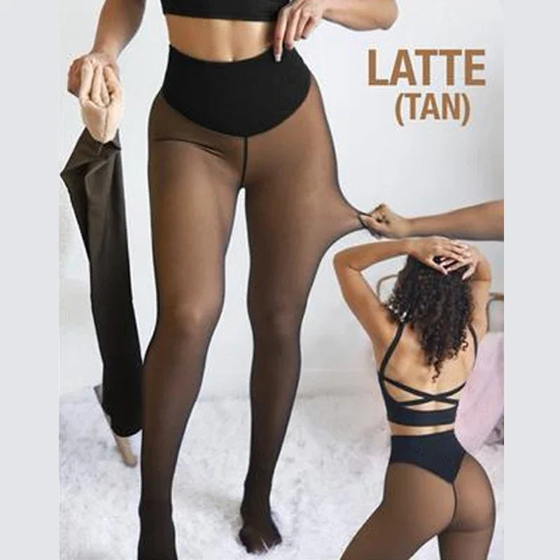 Plus Size Fleece Tights Women | High Waist Thermal Pantyhose Fleece Thermal Tights Babs Tan 1XL