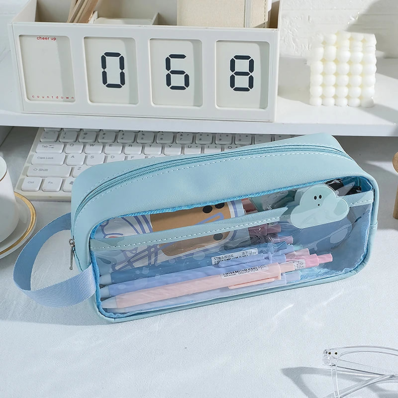 Transparent Large Capacity Pencil Bag – Waterproof PVC Case Pencil Case Babs Sky blue
