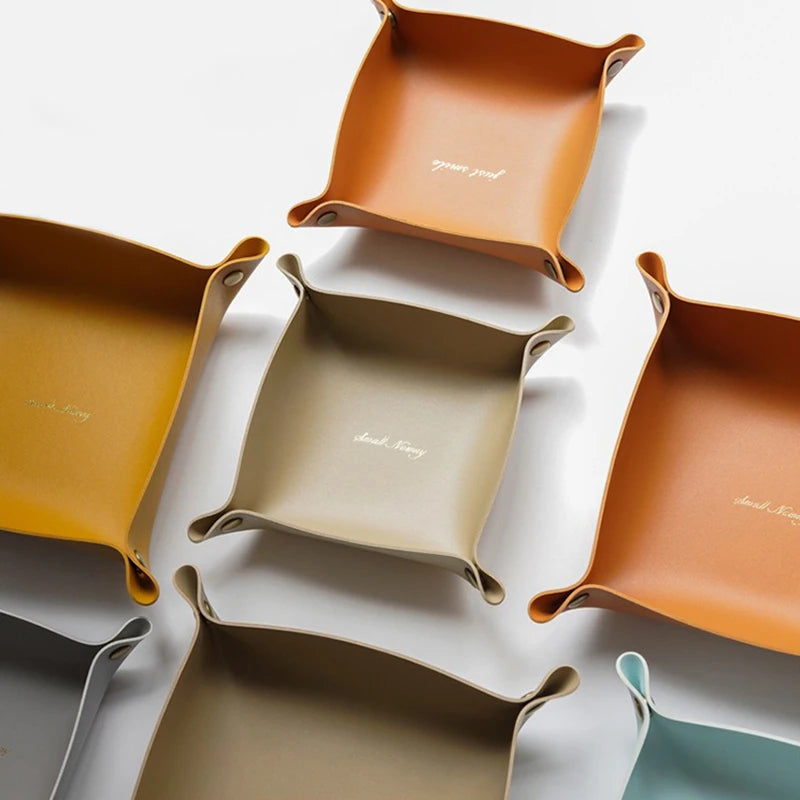 Foldable PU Leather Storage Tray | Nordic Desk Organizer Leather Storage Tray Babs