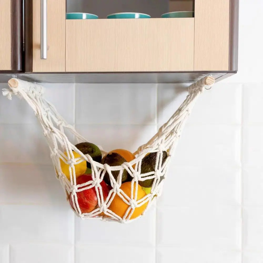 Hand Woven Hanging Fruit & Vegetable Storage Net Basket Kitchen Hanging Basket Babs