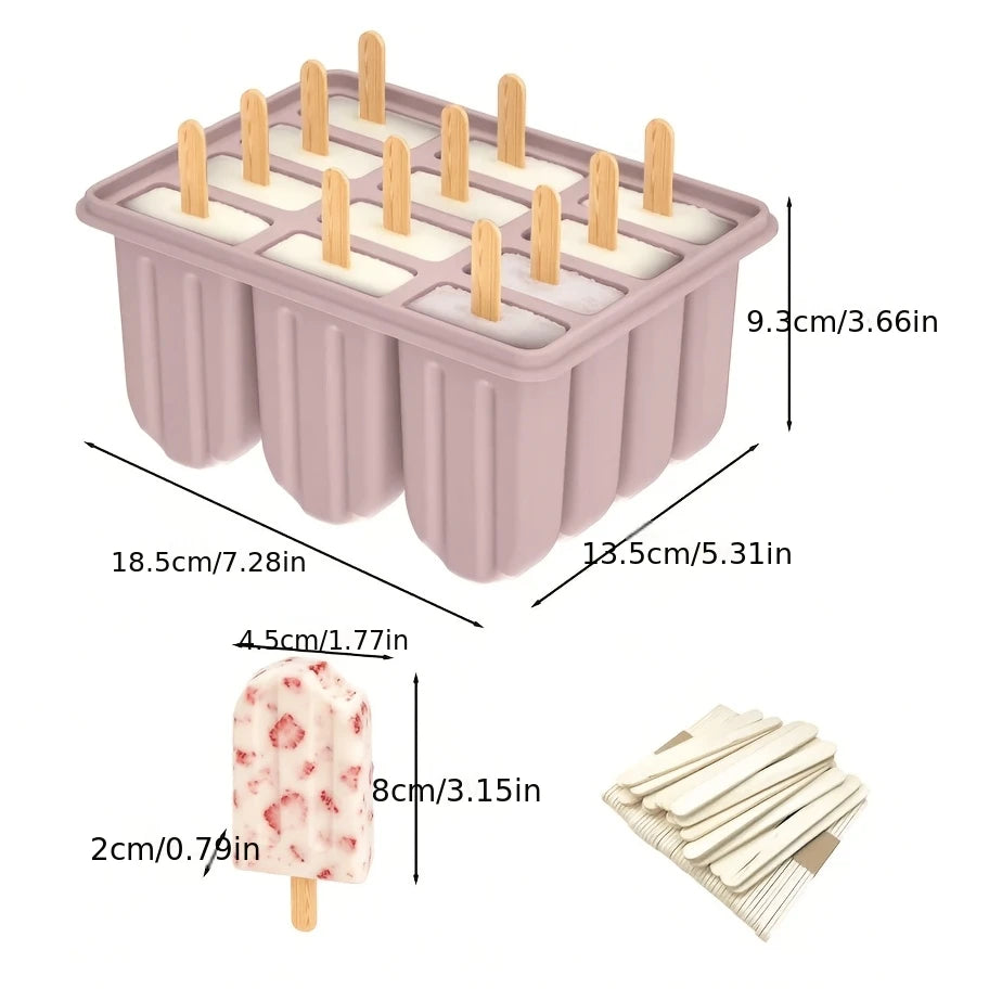 12-Cavity BPA-Free Silicone Popsicle Mould + 50 Sticks Popsicle Mould Set Babs