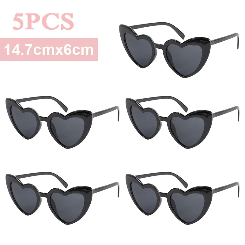 Heart Shaped Bachelorette Party Sunglasses | Bridal Shower Gift Party Novelty Sunglasses Babs 5pcs black