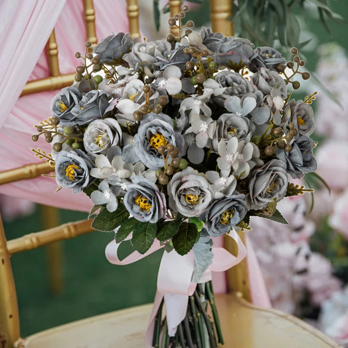 Silk French Rose Artificial Flower Bouquet – Wedding & Home Decor Artificial Flower Bouquet Babs