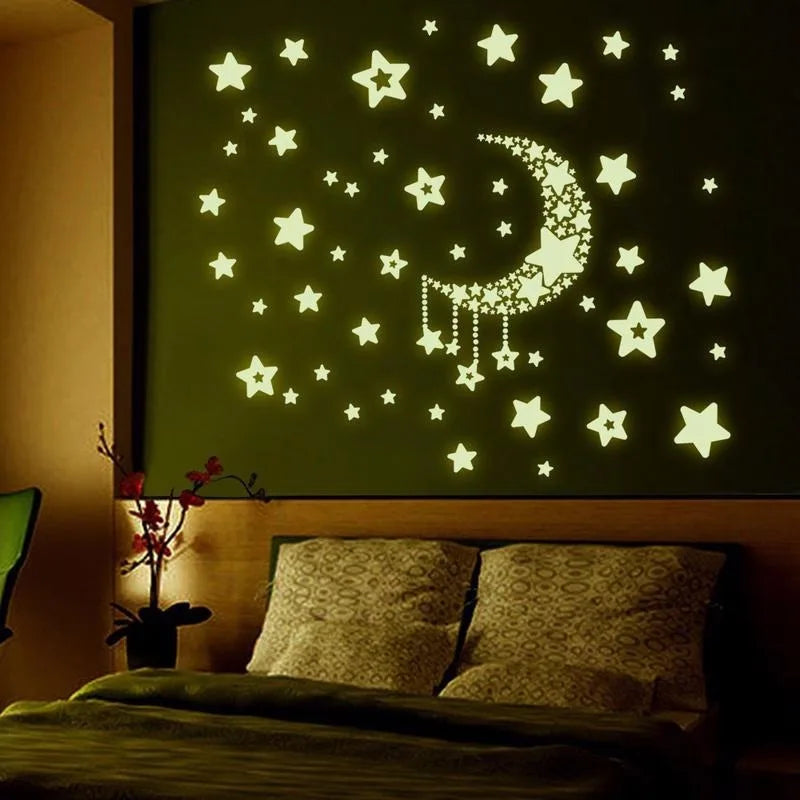 Glow in the Dark Moon & Stars Wall Stickers – 2pc Room Decals Wall Sticker Decals Babs