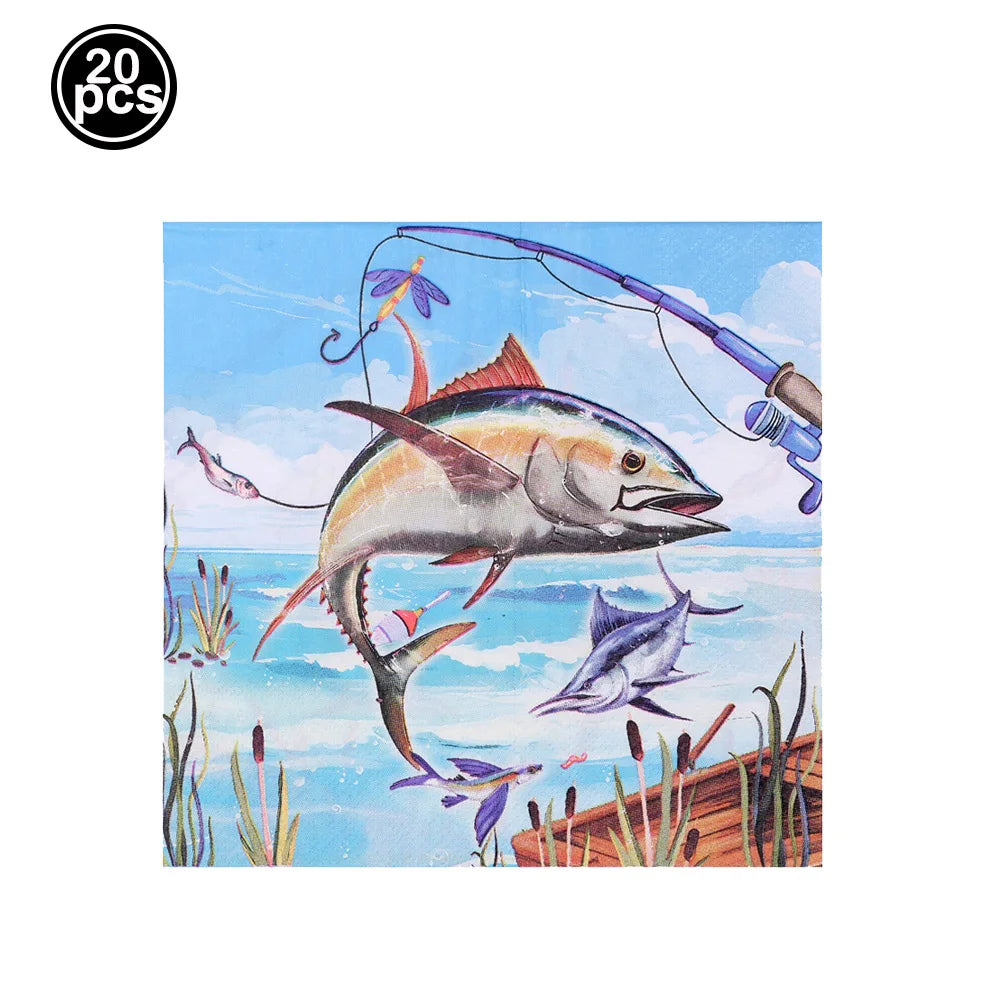 Gone Fishing Birthday Decorations – Banner, Tableware & Cake Toppers Party Decoration Set Babs