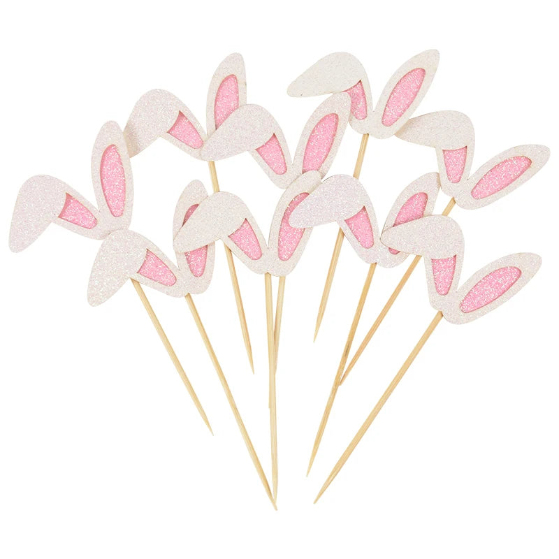 12pcs Easter Bunny Ears Cupcake Toppers & Cake Food Picks Cupcake Toppers Babs 12Pcs