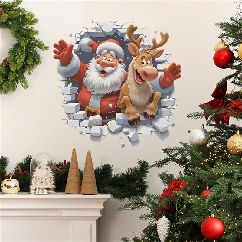 3D Santa Claus & Reindeer Removable Christmas Wall Stickers Christmas Wall Stickers Babs