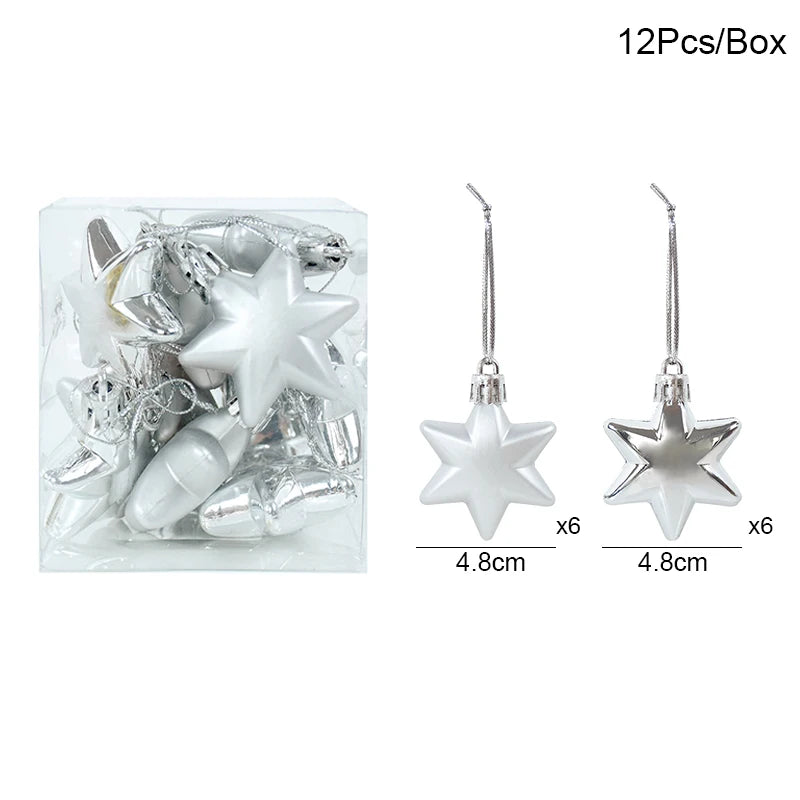 12Pcs Gold Star Christmas Ball Ornaments – Xmas Tree Décor Christmas Tree Ornaments Babs Silver