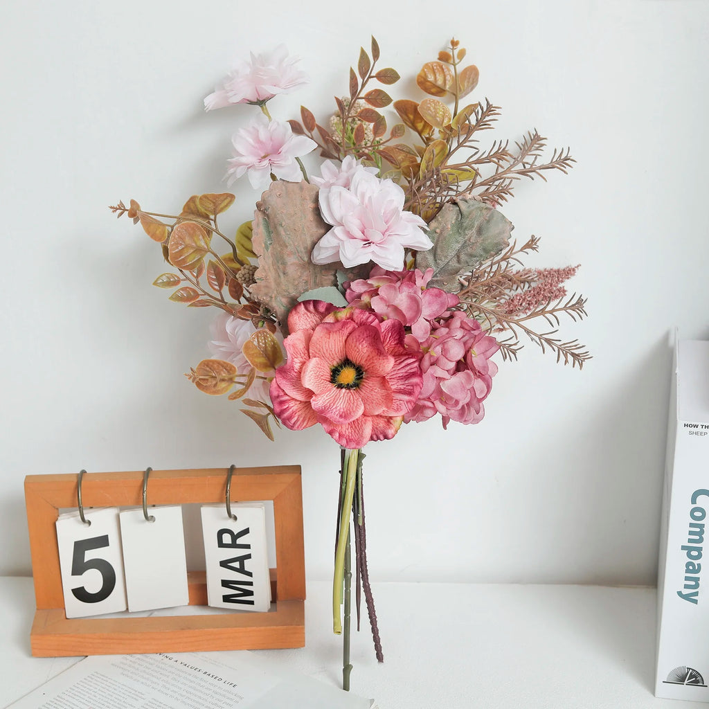 Artificial Silk Flower Bouquet – Hydrangea, Peony & Dahlia Artificial Flower Bouquet Babs Cameo Brown