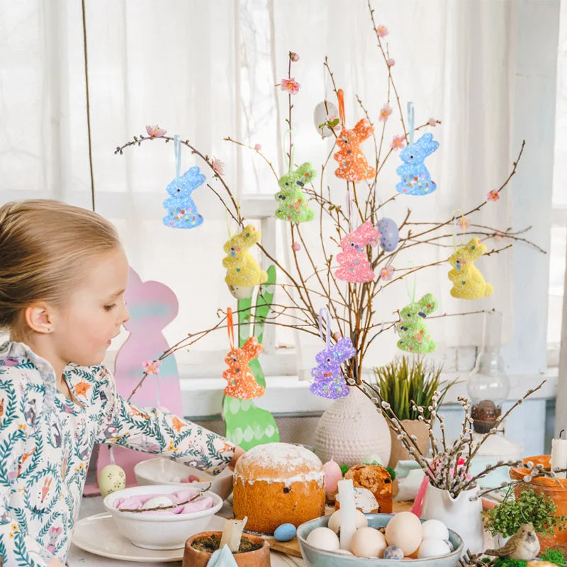 Easter Foam Bunny Hanging Ornaments 6/12 Pcs – Spring Decor Easter Hanging Ornaments Babs