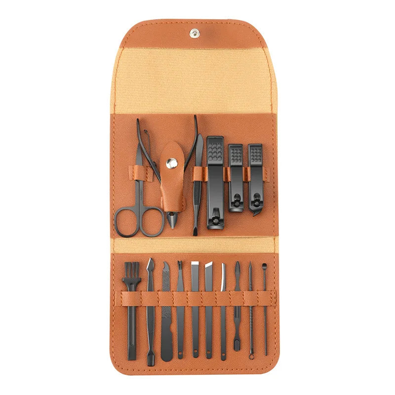 16-Piece Manicure Pedicure Set – Stainless Steel Nail Kit Manicure Pedicure Set Babs Brown Black set