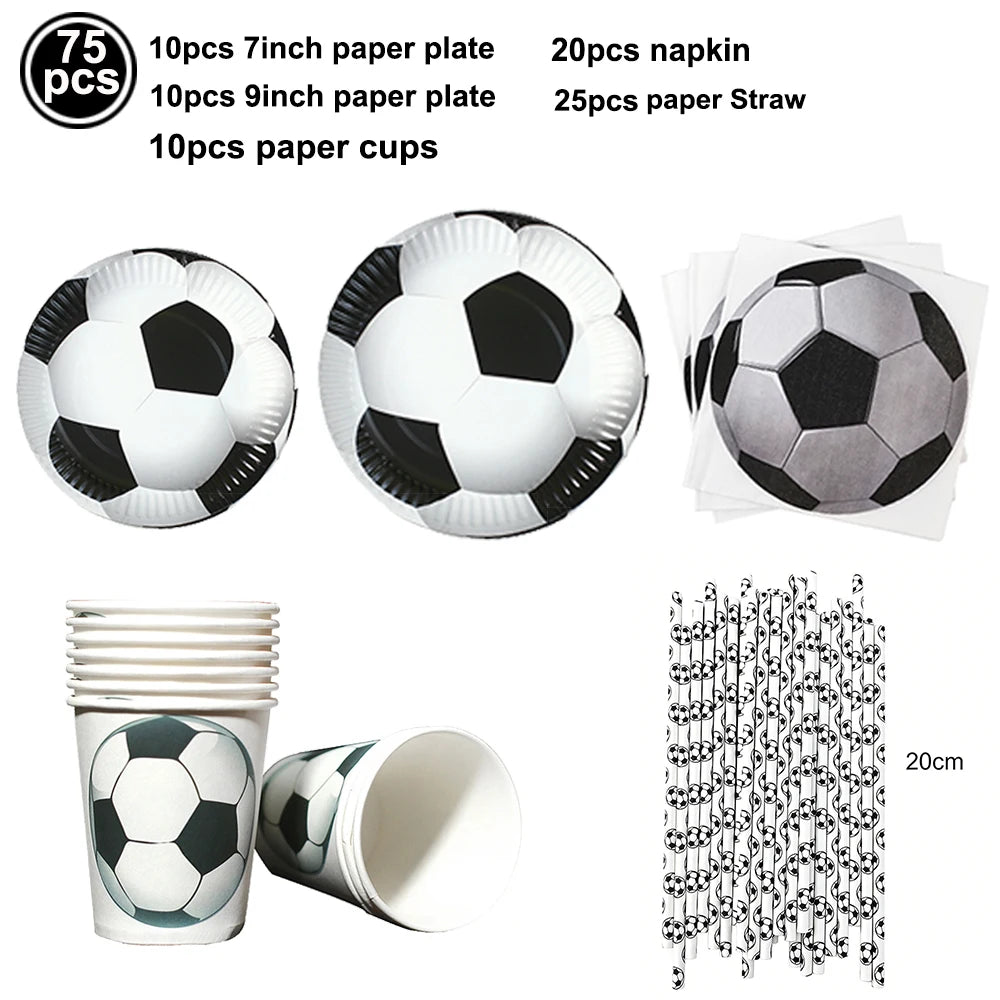 Soccer Football Party Supplies – Plates, Cups, Napkins & Runner Party Tableware Set Babs Clear