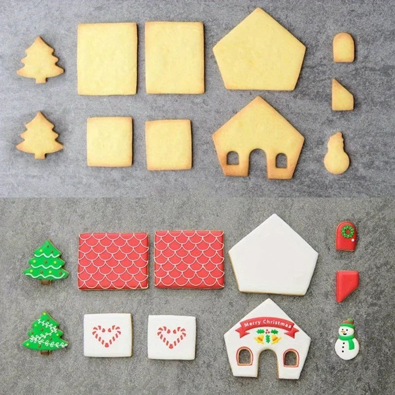3D Christmas Gingerbread House Cookie Cutter Mould Set – 8 Pcs Cookie Cutter Mould Set Babs