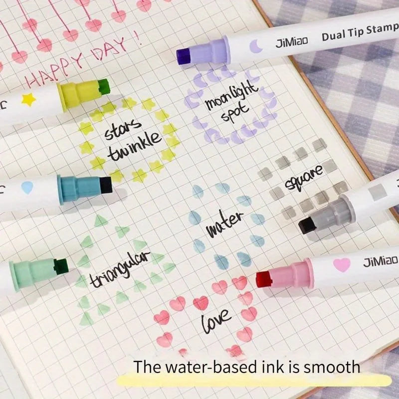 6-Color Kawaii Star Highlighter & Stamper Pen Set | Scrapbook Highlighter Stamper Set Babs