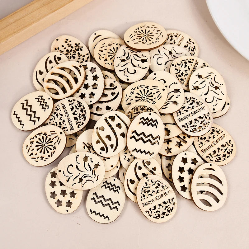Wooden Easter Egg Hanging Ornaments – 25/50 Pcs DIY Craft Kit Easter Craft Ornaments Babs